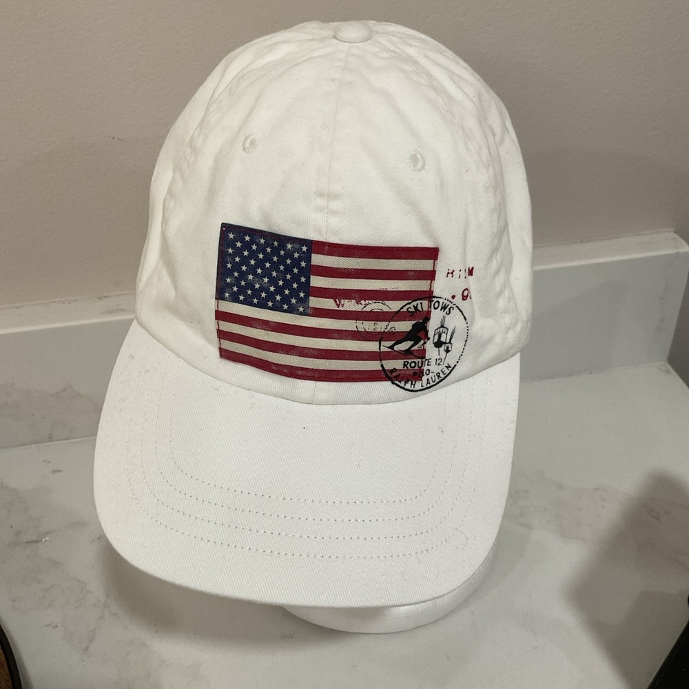 Polo Ralph Lauren Baseball Hat USA Flag White Cotton Adjustable NWT  NEW Cap
